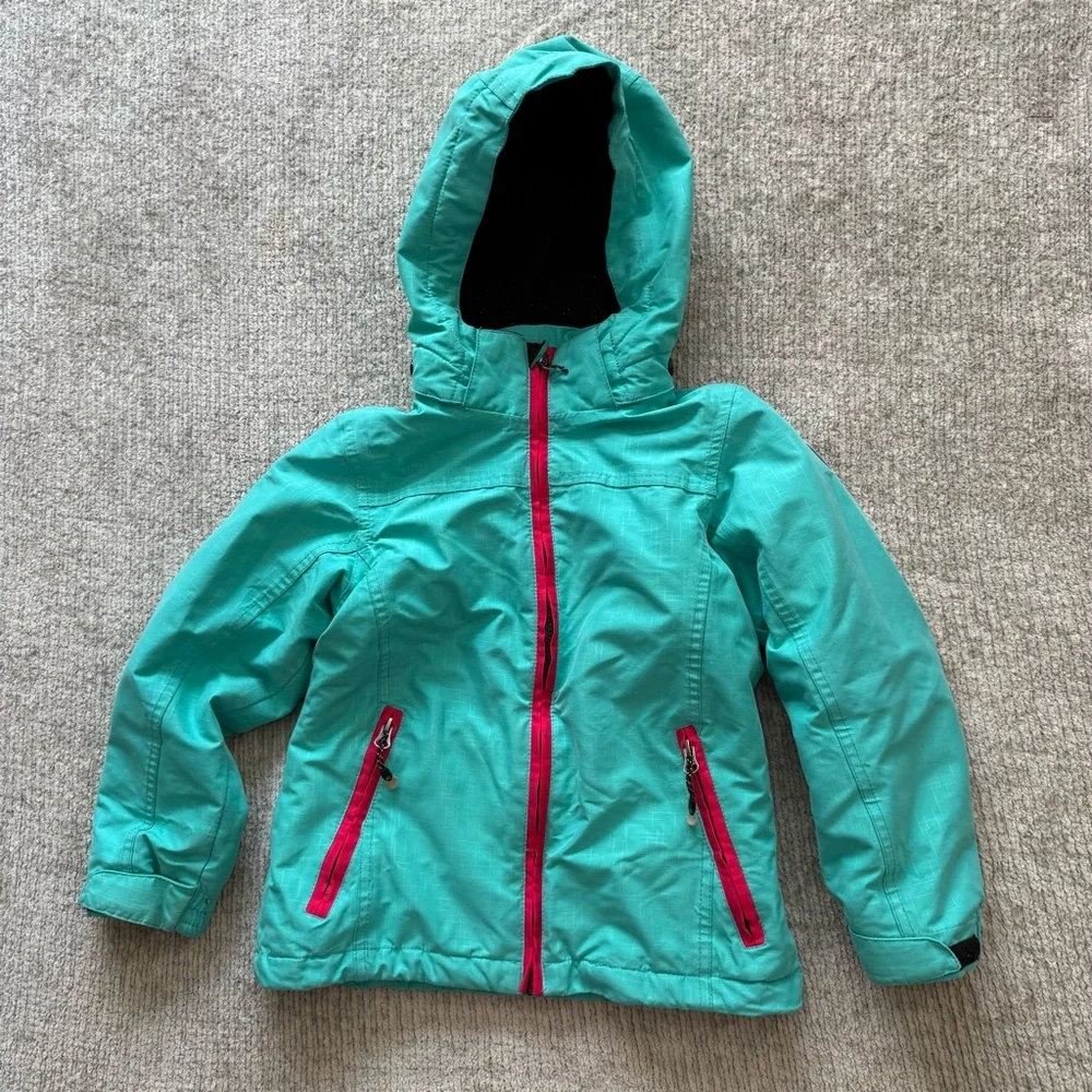 Killtec Girls Size 8‎ Teal Waterproof Ski Jacket Pink Zip Snow Coat